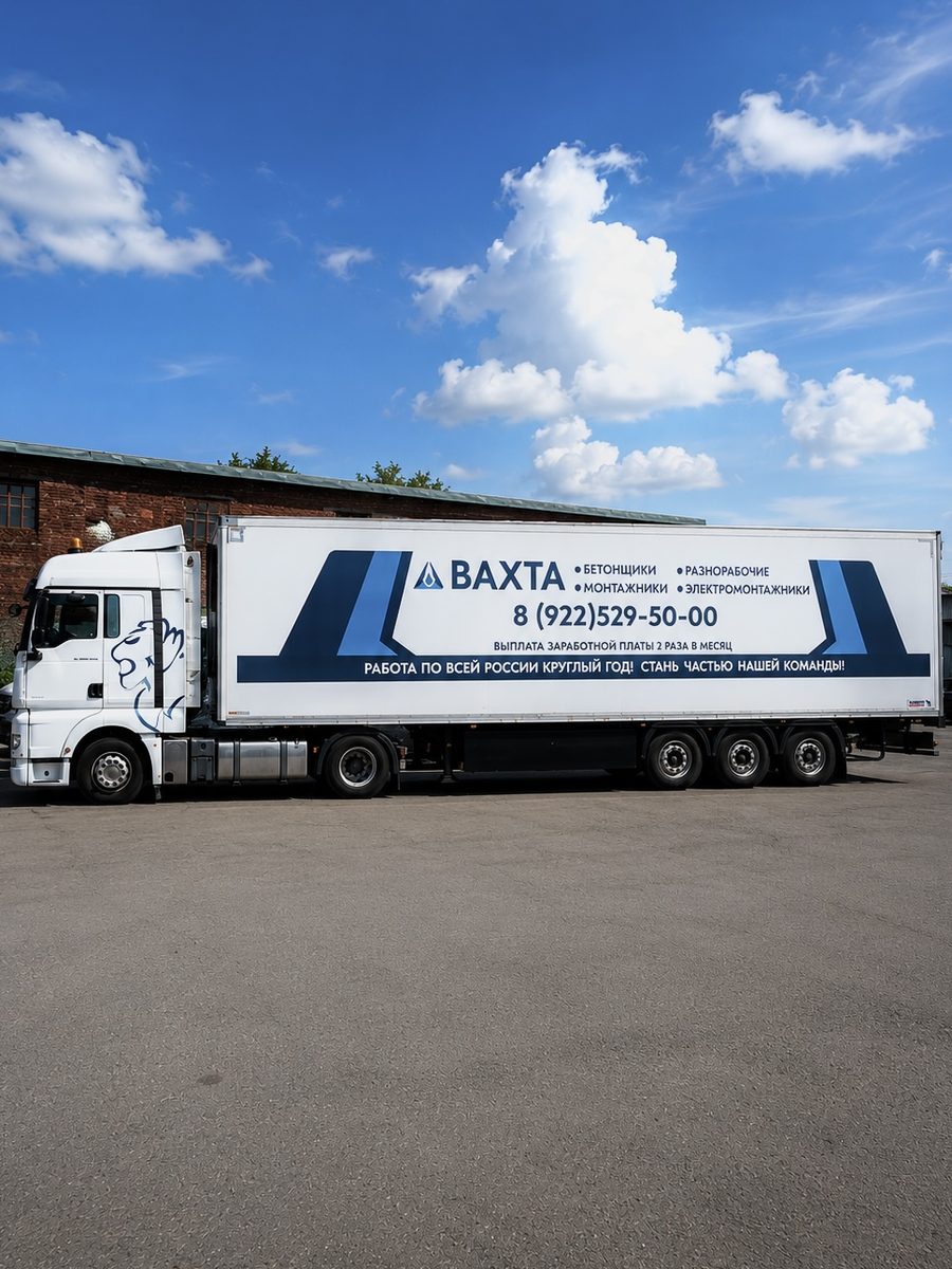 Полуприцеп-фура с брендированием транспортной компании «ВАХТА»